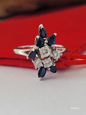 14K White Gold Sapphires and Diamonds Ring Size 5.5 Solid Gold 👌🎁